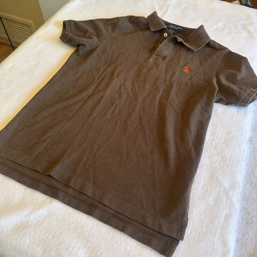US Polo Assn Polo Shirt Mens S Brown Orange Logo 2 Button Short Sleeve Golf Top